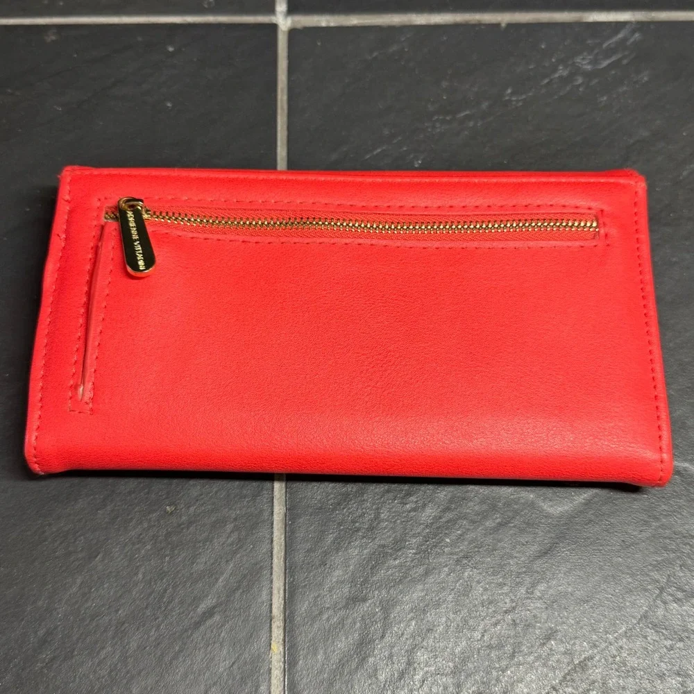 Adrienne Vittadini Red Faux Leather Continental Wallet Gold Logo Snap Closure